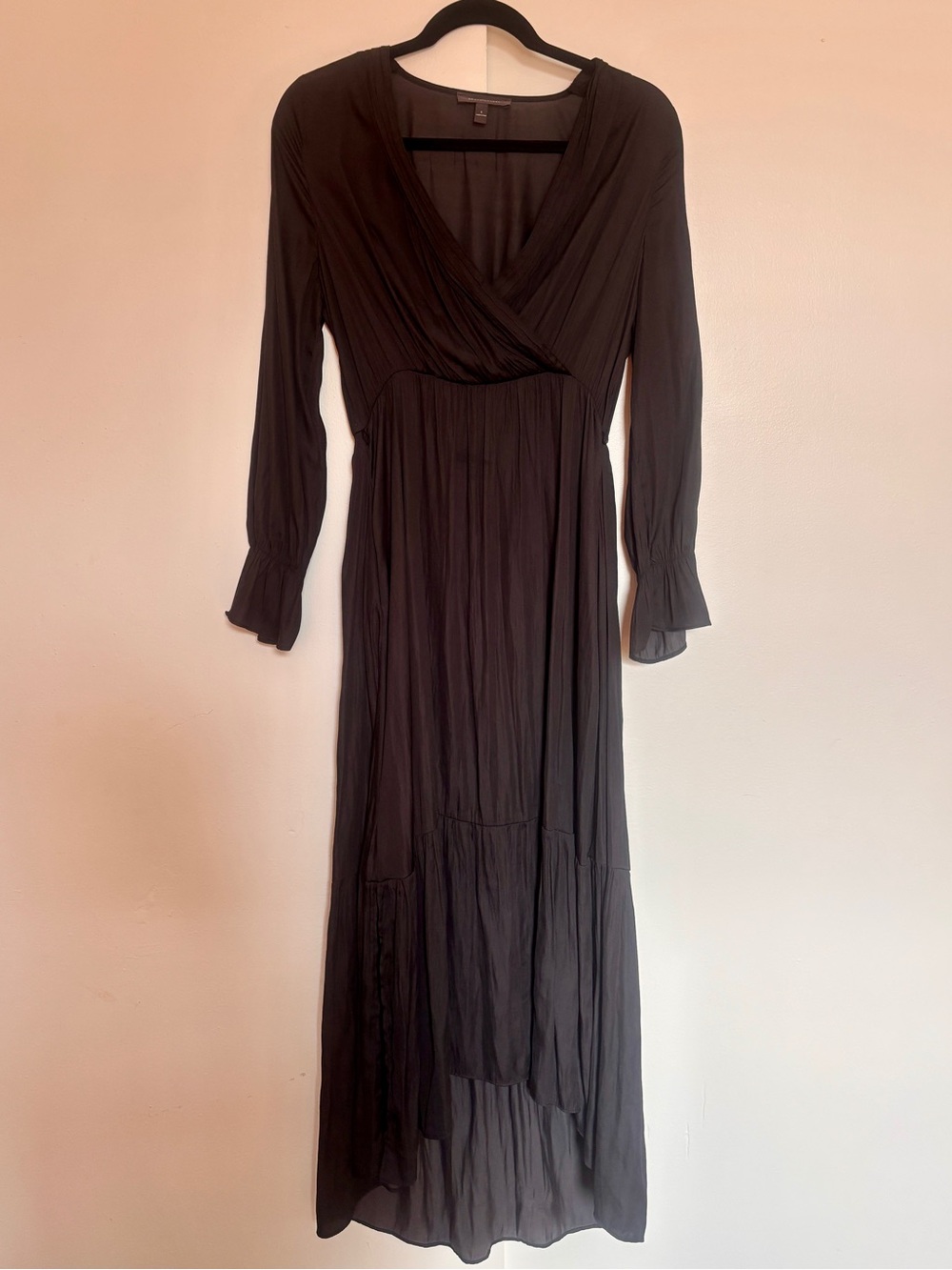 Grade & Gather Black Faux-Wrap Pleated Maxi Dress (Size S)